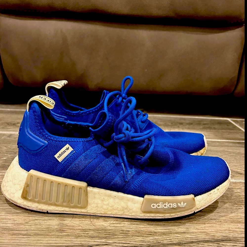 Size 7 adidas NMD_R1, boys sneakers, royal blue and white, lightly worn.